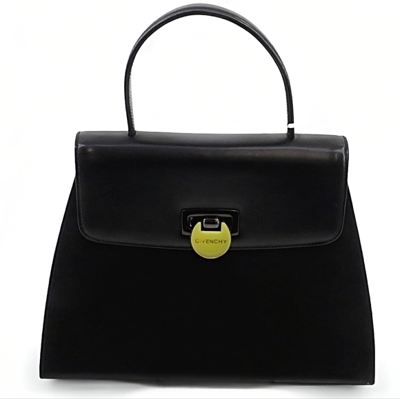Givenchy Handbags - Givenchy Vintage Black Leather Top Handle Bag Maroquinerie‎ Trapezoid Turn-lock